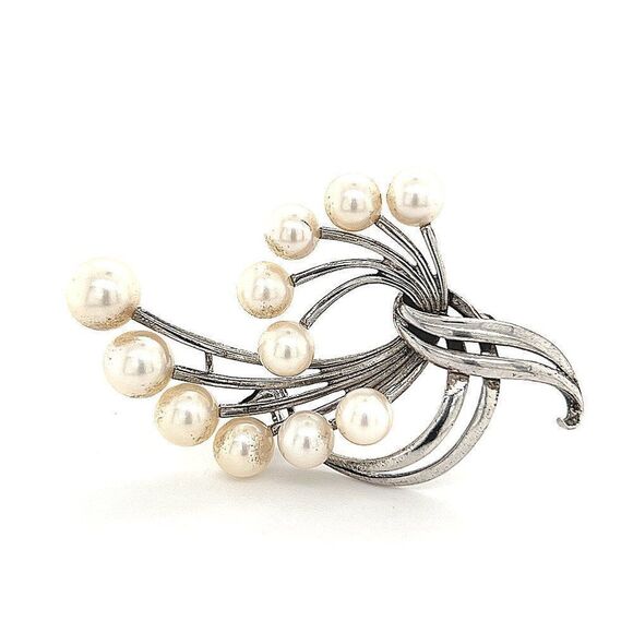 Mikimoto Estate Akoya Pearl Brooch Sterling Silver 6.6 mm 10.3g M243